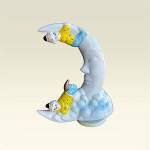 Vintage Kitschy Celestial Moon With Clowns Ceramic Sculpture Piece
